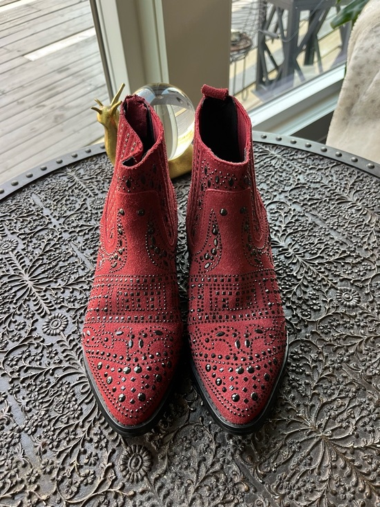 BIBI LOU SUEDE STUDDED EMBELLISHED WESTERN ANKLE BOOTIES 37 7 - Picture 4 of 7